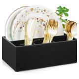DRASTAR Black Wooden Plate Dispenser & Caddy