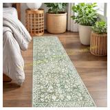 Vintage 2x7 Runner Rug, Sage Green Beige