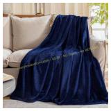 Navy Blue Fleece Plush Throw Blanket 50x60