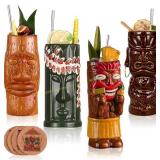 16 oz Tiki Mugs Set of 4 with Coasters