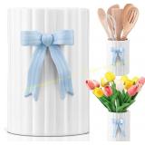 LemonRoad Blue Bow Ceramic Utensil Holder