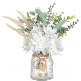 Faux Flowers with Vase, Silk Eucalyptus White