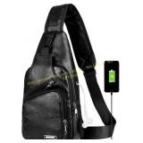 Peicees Leather Sling Bag with USB Charger