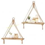 Mkono Macrame Hanging Shelves, 2 Shelves