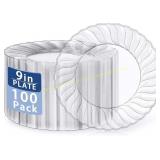 U-QE 100 Pieces Clear Plastic Plates, 9 Inch
