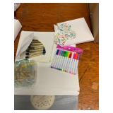 Birthday sign, markers, decorations, and brackets