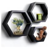 DD Defined Deco Pine Hexagon Shelves 3pc Black