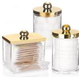 Tbestmax 3 Pack Q-Tips Dispenser, Gold Lids