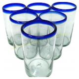 Dos Sue os Hand Blown Glasses, 6, Cobalt Rims