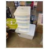 4 pk Iris 74qt boxes and Homz storage container