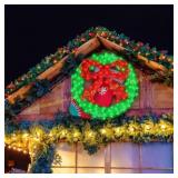 Outdoor Christmas Wreath Lights - 36" Red Bow