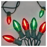 C7 LED Christmas Lights, 25FT, Green Wire