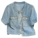 Womens Cropped Denim Jacket Jean Coat L.