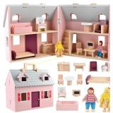 Dollhouse, Wooden Foldable Doll House for Kids
