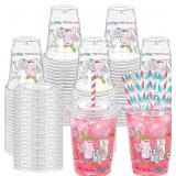 Mahjong 60 Sets Cups with Lids & Straws 12 oz