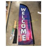 7ft Welcome banner with stand & 2pk dish brush