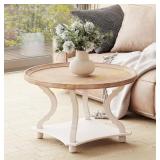 Round Farmhouse Coffee Table with Tray Top