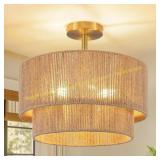 Boho 3-Light Ceiling Fixture, Rattan Drum