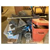 Chairs, tent parts, trash can, hardware
