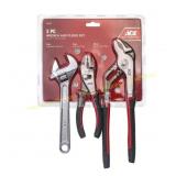 Ace 3 pc Chrome Vanadium Plier & Wrench Set