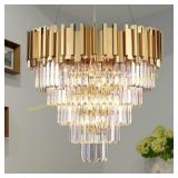 Gold Round Crystal Chandelier 10 Lights W23.6