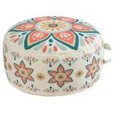 MOCOFO 18" Round Pouf Cover, Boho, Blue Night