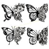 Butterfly Metal Wall Decor 4 Pcs Iron Black