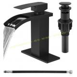 Waterfall Bathroom Faucet 1 Hole, Matte Black