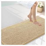 Smiry Chenille Bath Rug 47x24, Non-Slip Beige