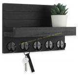 Lwenki Wall Key Holder with Shelf, Black