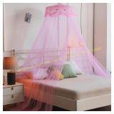 Mosquito Net Bed Canopy - Pink Lace Dome