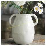 Tanvecle White Ceramic Vase, 2 Handles, 7"