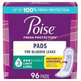 Poise Incontinence Pads, 3 Drop, Long, 96 Ct