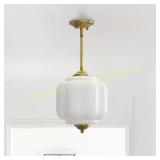 Milk Glass Pendant Light, Brass Mount