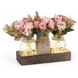 Mkono Mason Jar Lights Centerpiece for Dining