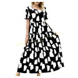 YESNO Women Bohemian Floral Dress with Pockets S