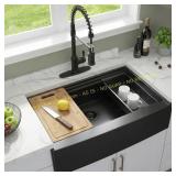 KINGO HOME 33" Black Farmhouse Sink, 16G