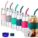 ColoVie 20oz Mixed Glasses with Lids, Straws