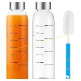 Glass Juice Bottles with Lids, 2 x 17 oz
