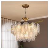 7PM Gold Glass Chandelier, 3-Layer 6 Light