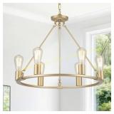6-Lights Gold Chandelier | Dia 24" Wagon Wheel