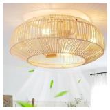 20" Boho Rattan Ceiling Fan with Light