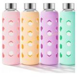 Mrsdry Glass Juice Bottles with Lids (4-Pack)