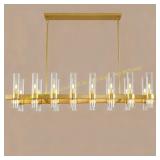 Gold Linear Chandelier: 54" Glass, 16-Light