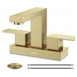 Hurran 4" Brushed Gold Sink Faucet, 2-Handle