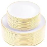 KIRE 100Pcs Disposable Plates - Gold Rim