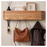 Oak Wall Coat Rack with Shelf - 5 Hooks