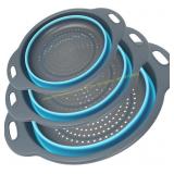 Collapsible Colander 3-Pack Set (Gray-Blue) & blue