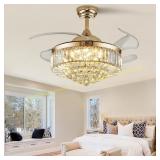 Gold Crystal LED Ceiling Fan with Lights 42"