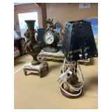 Vintage mantle clock, mantle decor, & mouse lamp